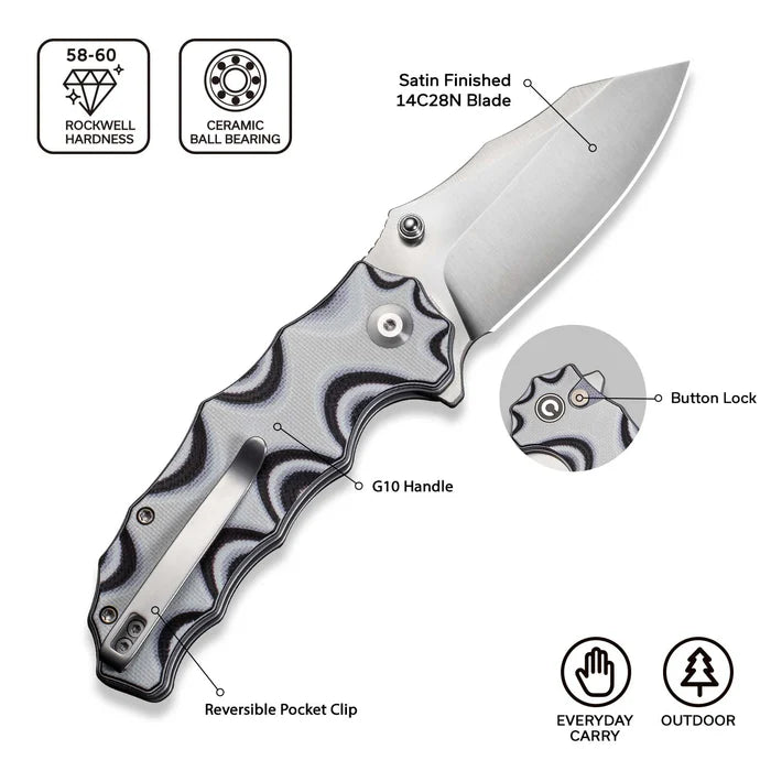 CIVIVI Natterjack Flipper & Thumb Stud & Button Lock Knife G10 Handle #C24028-3