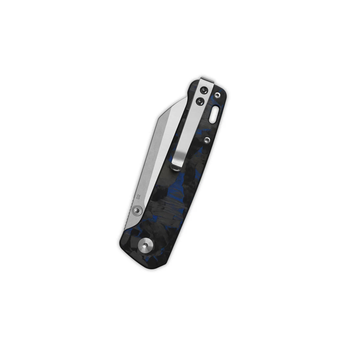 Penguin V2 Liner lock, D2 stonewashed - satin, Blue shredded CF overlay G10 #QS130V2-E1