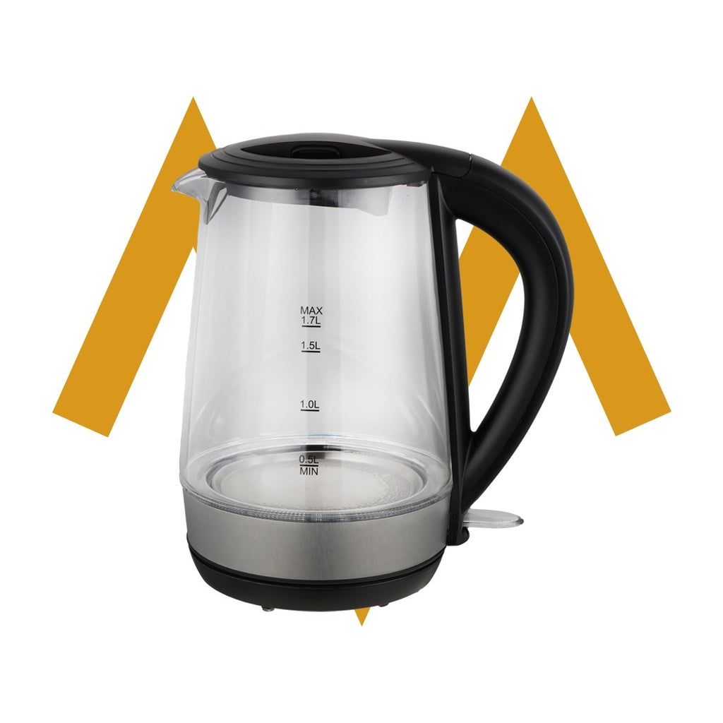 7MD Electric Kettle Transparent Glass 1.7 Liter Fast Boil LED Light 2200W Corded Water Boiler #11716