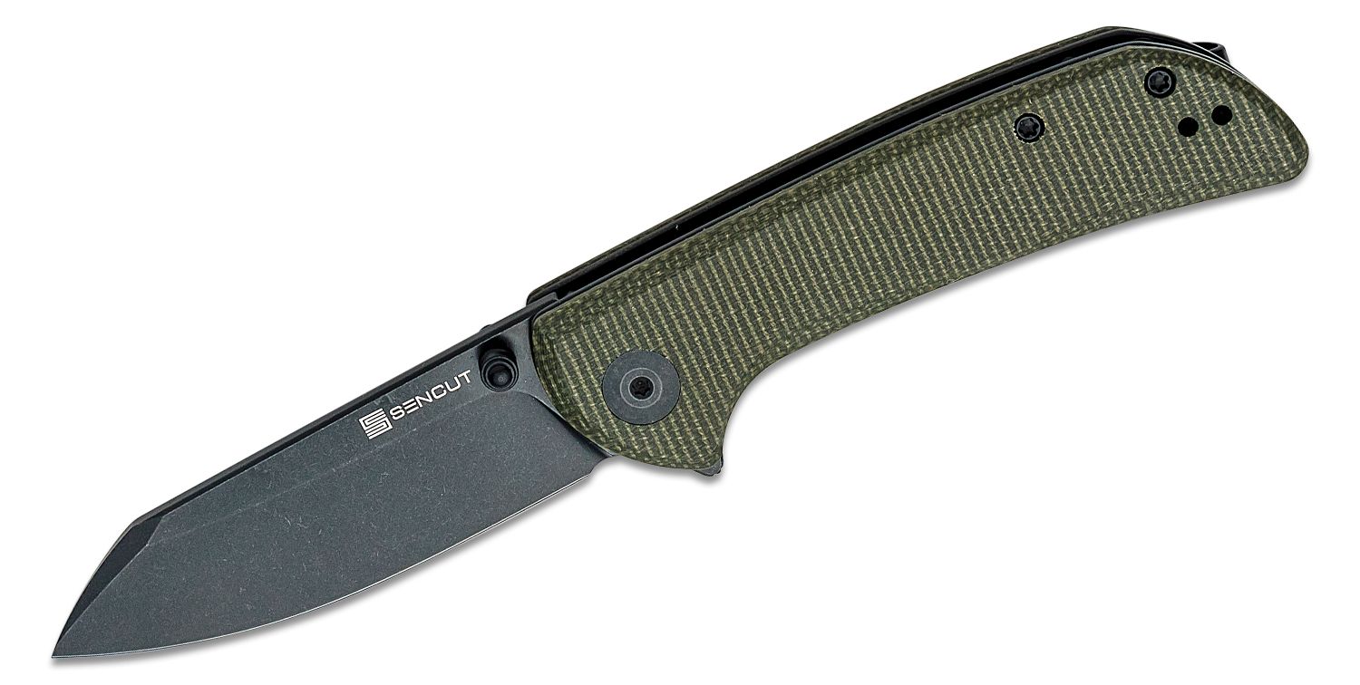 SENCUT Fritch Flipper Knife - Green Canvas Micarta #S22014-1