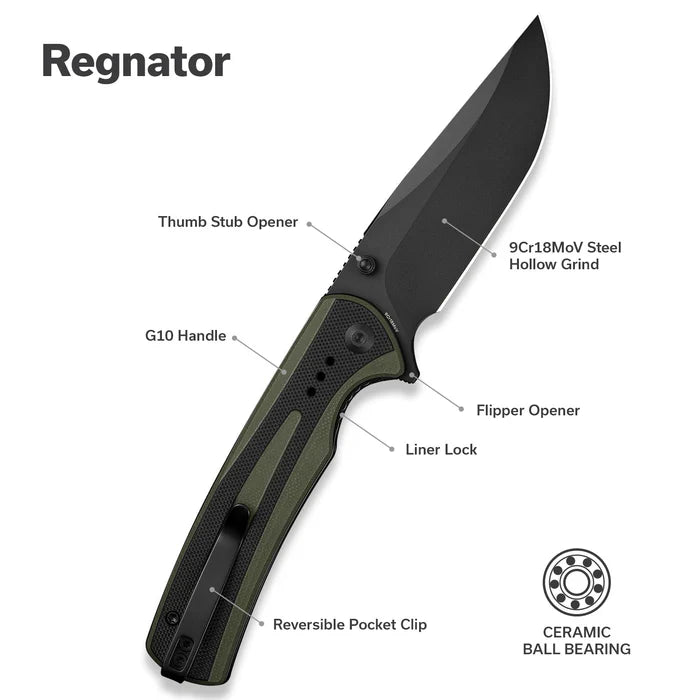 SENCUT Regnator Flipper & Thumb Stud Knife G10 Handle #S24057-2