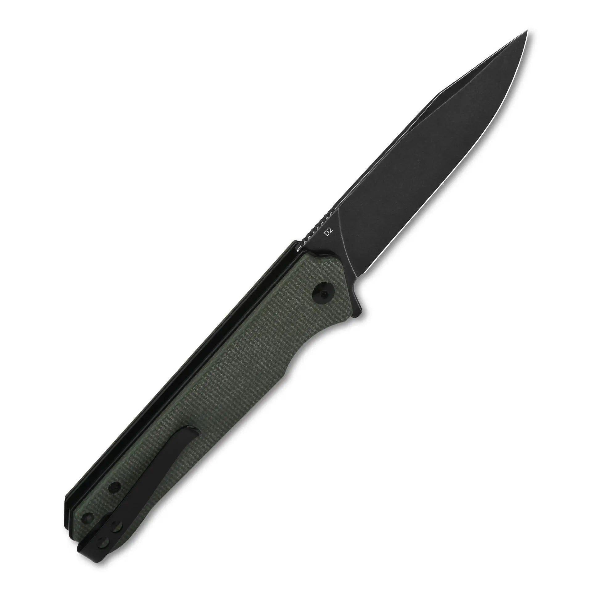 Mamba V2 Liner lock, D2 black stonewashed, Green micarta #QS111-I2