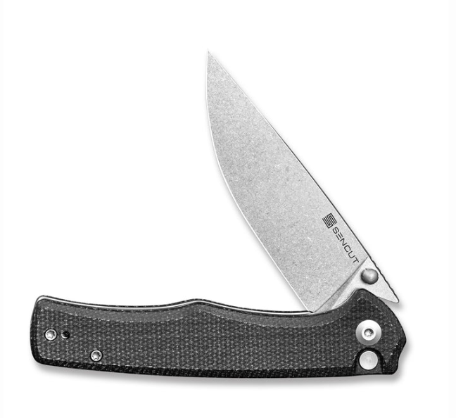 SENCUT Crowley Flipper & Button Lock & Thumb Stud Knife Micarta Handle #S21012-2