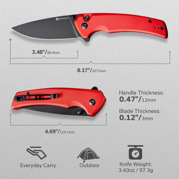 SENCUT  Serene Flipper Knife - Red Aluminum #S21022B-2