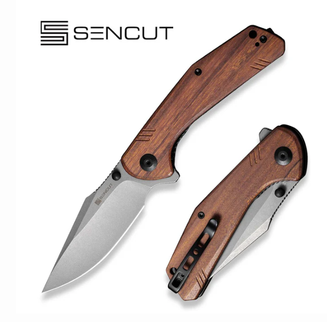 SENCUT Actium Flipper & Thumb Stud Knife Wood Handle #SA02F