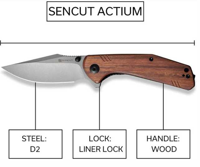 SENCUT Actium Flipper & Thumb Stud Knife Wood Handle #SA02F