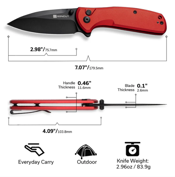 SENCUT ArcBlast Folding Knife - Red Aluminum #S22043B-4