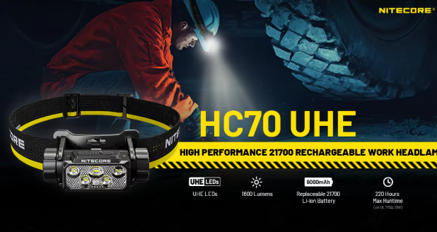 Nitecore HC70 UHE 1600 Lumen High Performance Work Headlamp USB-C Rechargeable Headlight