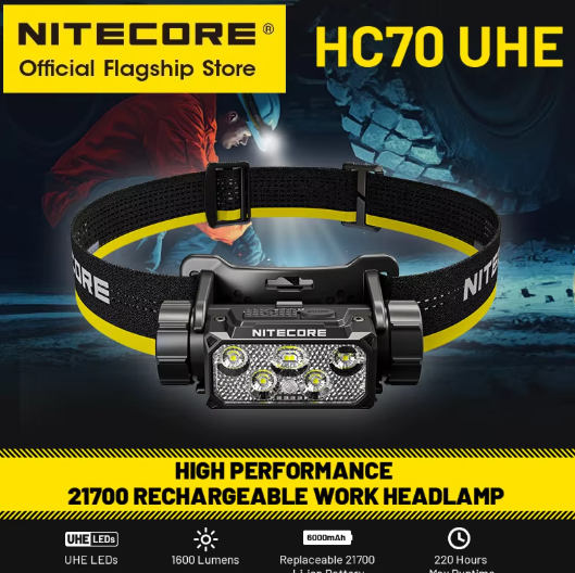 Nitecore HC70 UHE 1600 Lumen High Performance Work Headlamp USB-C Rechargeable Headlight