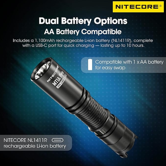 Nitecore MT1A Pro 800 Lumen High Output Compact Rechargeable AA Flashlight Tag
