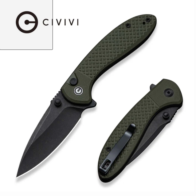 CIVIVI Faeger Flipper & Thumb Stud & Button Lock Knife Milled OD Green G10 Handle #C24031-2