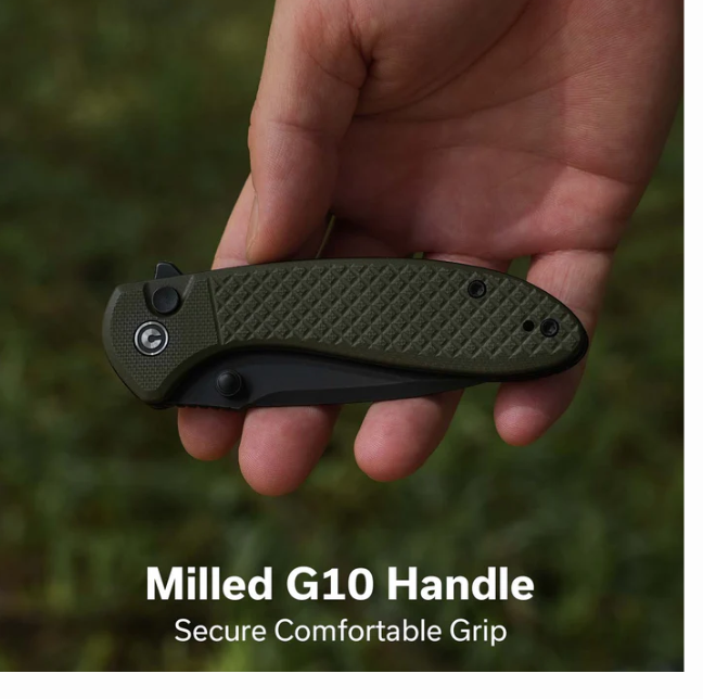 CIVIVI Faeger Flipper & Thumb Stud & Button Lock Knife Milled OD Green G10 Handle #C24031-2