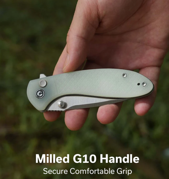 CIVIVI Faeger Flipper & Thumb Stud & Button Lock Knife Milled Natural G10 Handle #C24031-3