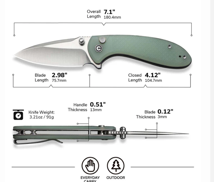 CIVIVI Faeger Flipper & Thumb Stud & Button Lock Knife Milled Natural G10 Handle #C24031-3