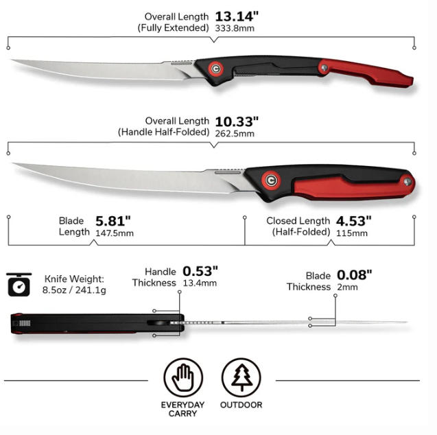 CIVIVI Shawka Folding Fillet Knife Aluminum Handle #C22029B-1