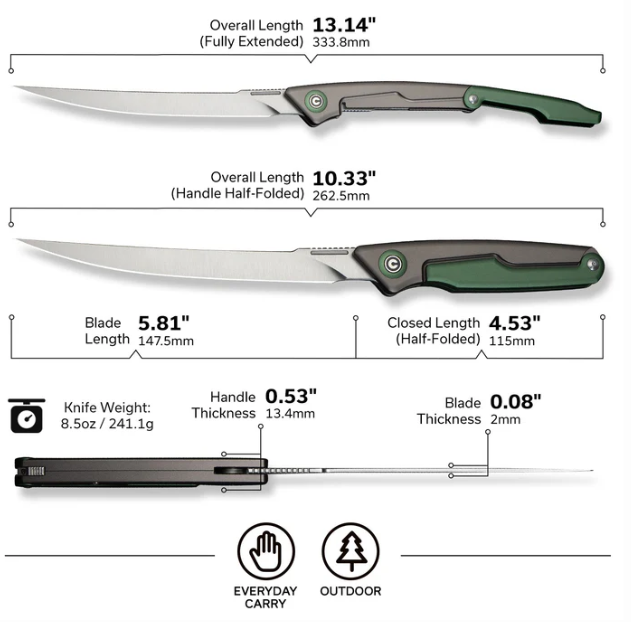 CIVIVI Shawka Folding Fillet Knife Aluminum Handle #C22029B-3