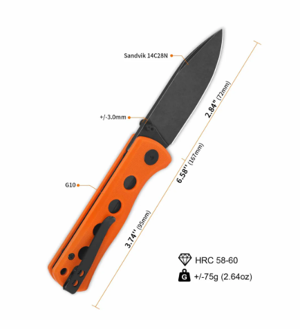 Canary folde Liner lock, 14C28N black stonewashed,Orange G10 #QS150-B2