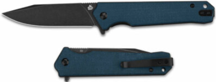 Mamba V2 Liner lock, D2 black Stonewashed, Blue micarta #QS111-H2