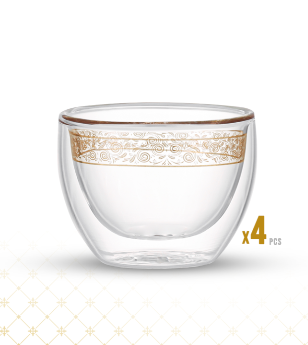 طقم البيان للفناجيل الزجاجية المزدوجة للقهوة من الحر عدد 4 كوب