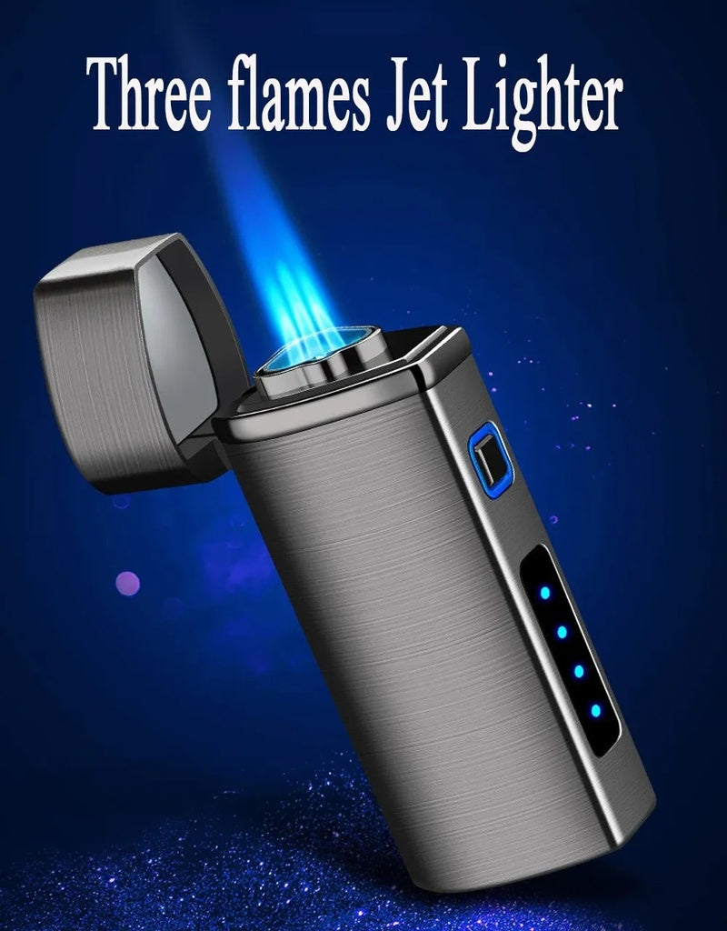 7MD Premium Cigar Torch Lighter Triple Adjustable Jet Flame Rechargeable & Windproof #11442