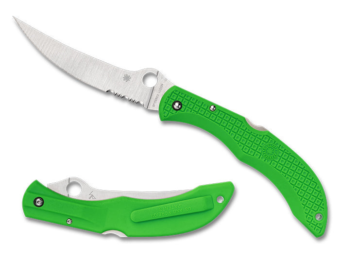 Spyderco Salt Catcherman Sprint Run LC200N Satin Combo Blade, Green FRN Handles #C17PSGR