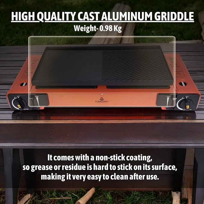 FLAMEKRAFT PORTABLE DOUBLE BURNER GAS STOVE  WITH BACK COVER