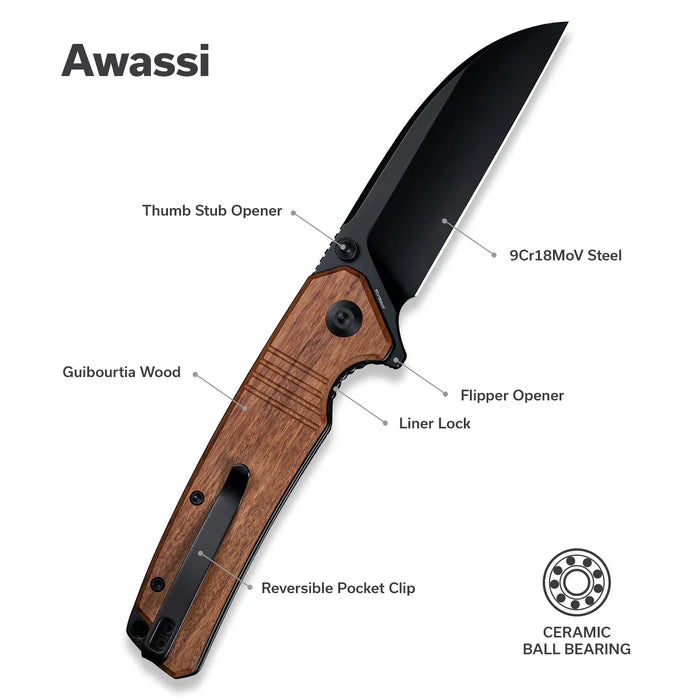 SENCUT Awassi Flipper & Thumb Stud Knife Wood Handle #S24065-3