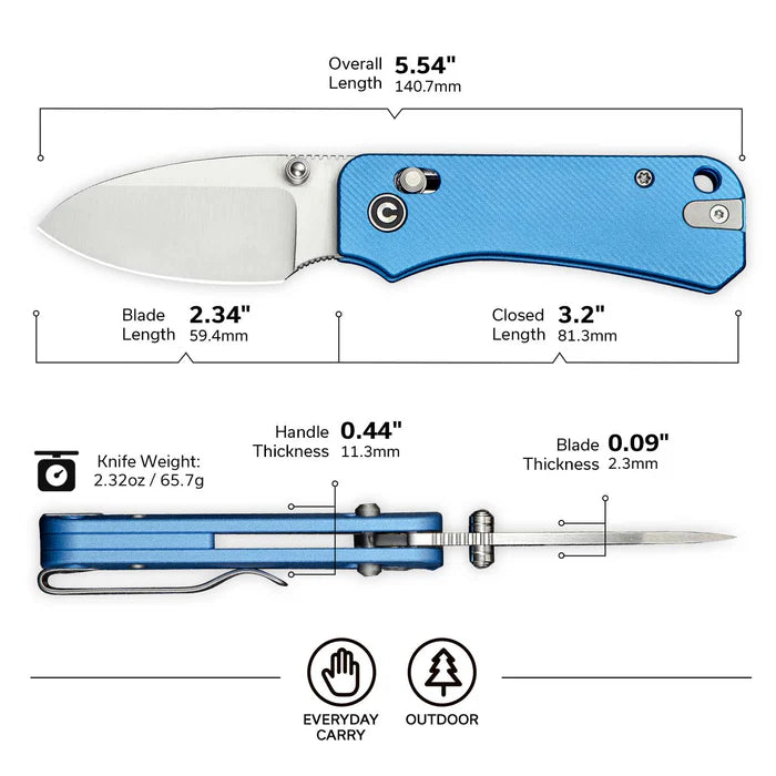 CIVIVI Baby Banter 2 Thumb Stud & Crossbar Lock Knife Aluminum Handle #C23074-1