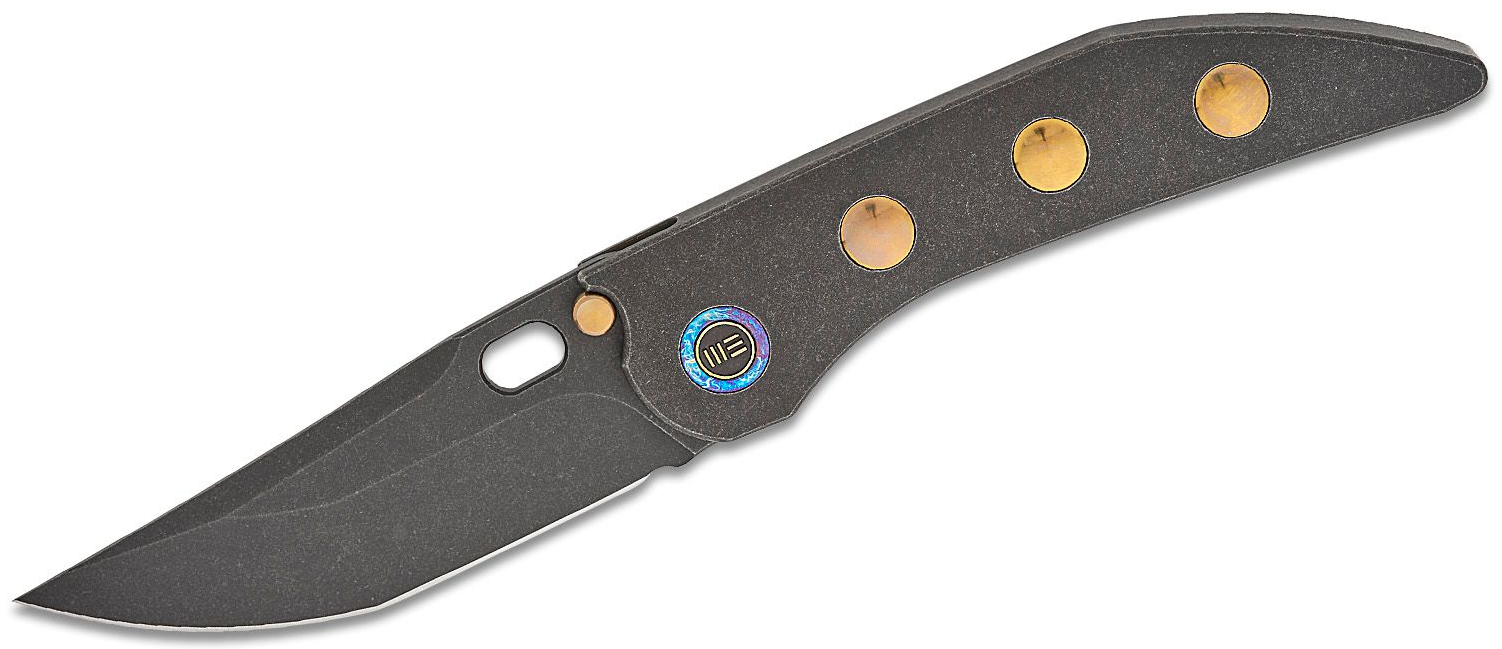 WE Attor Black Titanium Integral Handle With Golden Titanium Inlay Black Stonewashed CPM 20CV Blade #WE23037-1