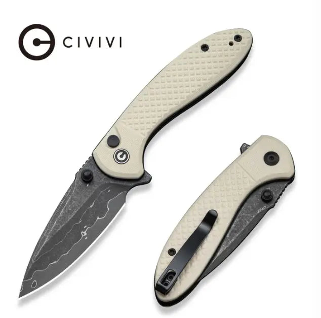 CIVIVI Faeger Flipper & Thumb Stud & Button Lock Knife Milled Ivory G10 Handle #C24031-DS1