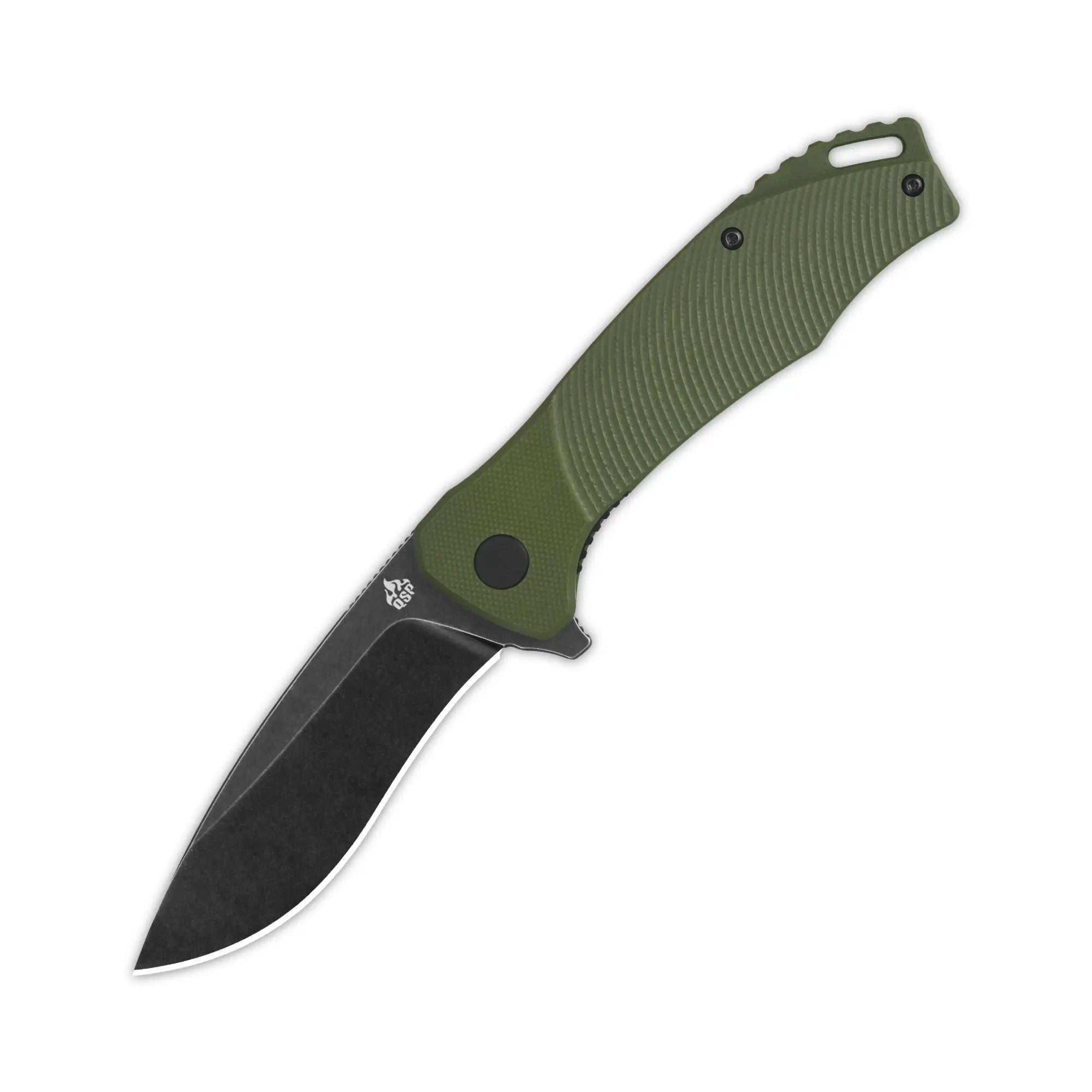 Raven Liner lock, D2 black stonewashed, Green G10 #QS122-B2