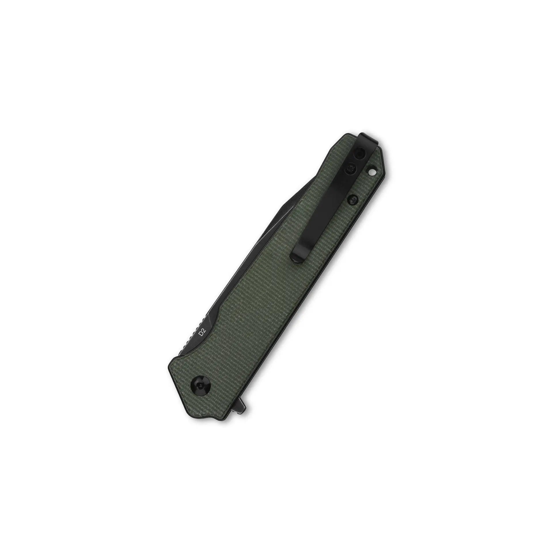 Mamba V2 Liner lock, D2 black stonewashed, Green micarta #QS111-I2