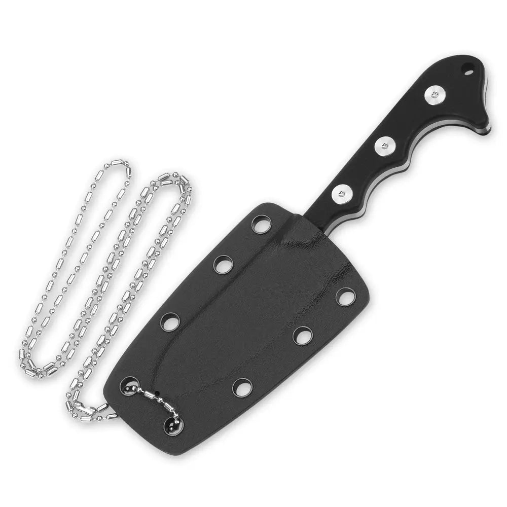 Neckmuk Neck knife, D2 satin, Black G10, w/ necklace Kydex sheath #QS125-A