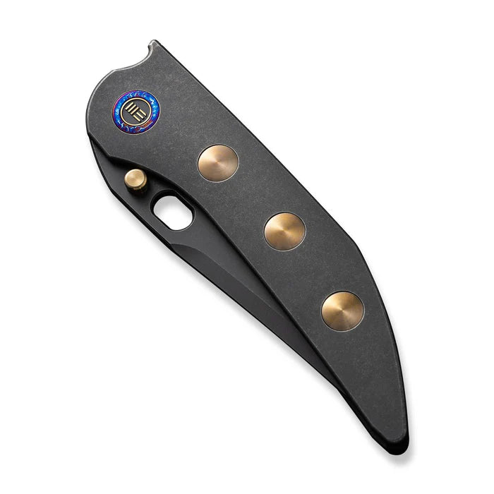 WE Attor Black Titanium Integral Handle With Golden Titanium Inlay Black Stonewashed CPM 20CV Blade #WE23037-1