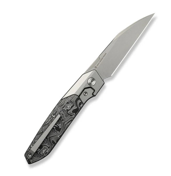 WEKNIFE Brr15 Flipper Knife Gray Titanium Handle With Aluminum Foil Carbon Fiber Inlay #WE24007-2