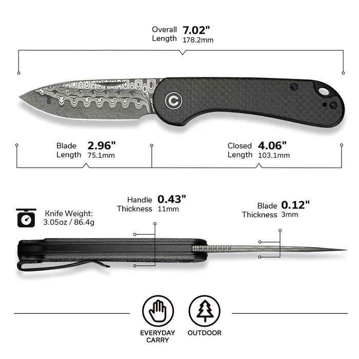 CIVIVI Elementum Slip Joint Knife Carbon Fiber Handle #C18062AJ-DS1