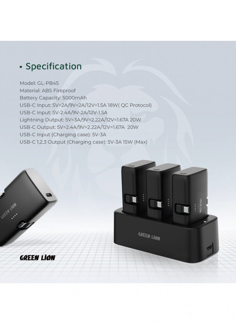 Green Lion 3 In 1 Power Bank Station #GN3IN1PB5KBK