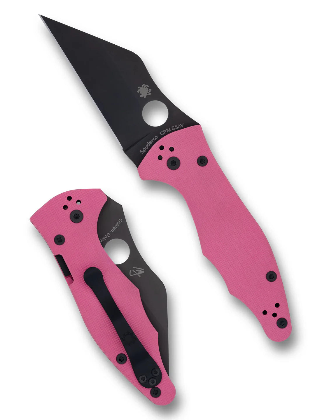 SPYDERCO SP YOJIMBO 2 PINK G-10 CPM  S30V BLACK BLADE PLAINEDGE #C85GPNBKP2