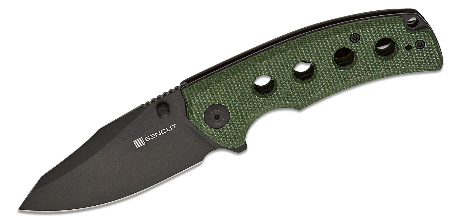 SENCUT Excalis Flipper Knife - Green Canvas Micarta #S23068-3