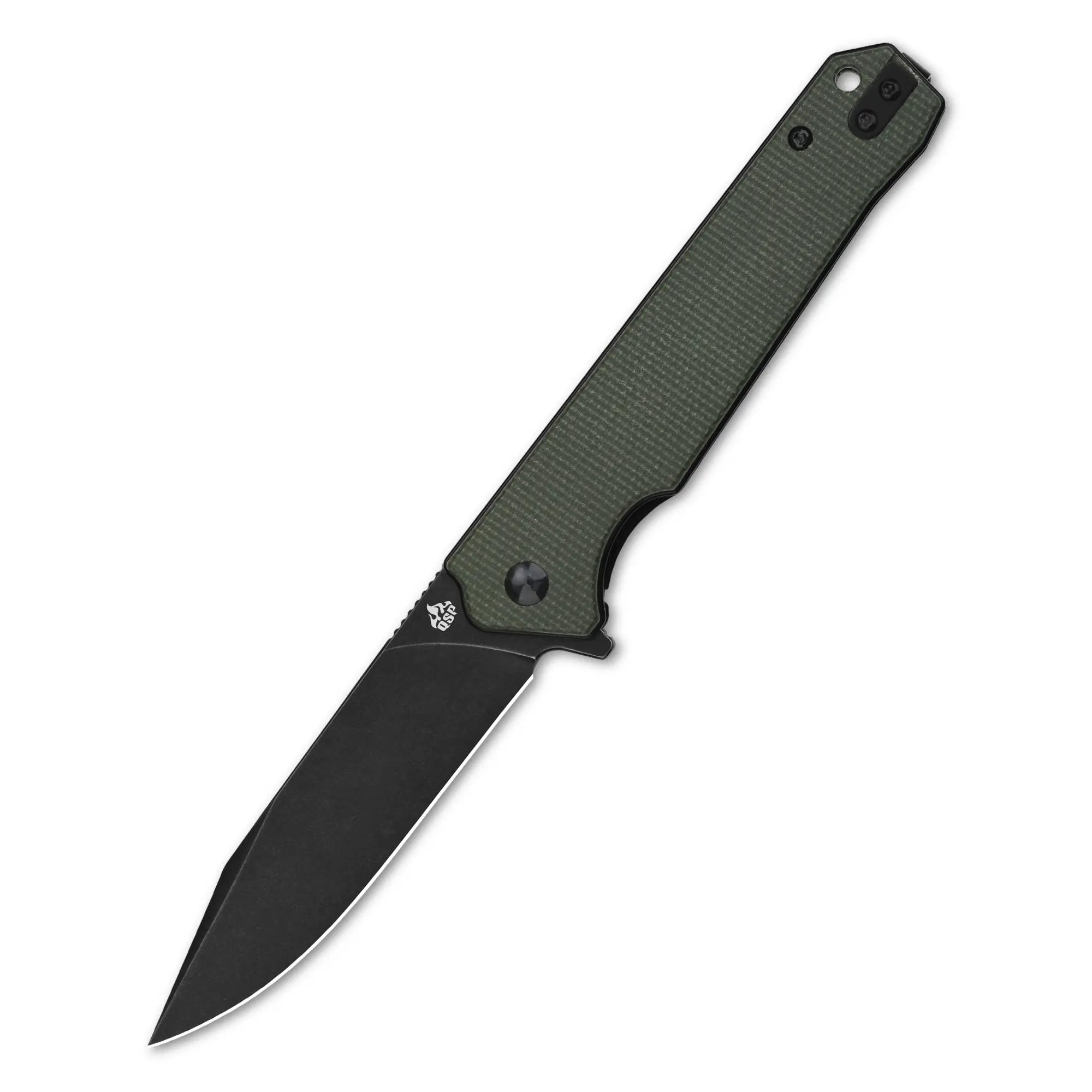 Mamba V2 Liner lock, D2 black stonewashed, Green micarta #QS111-I2