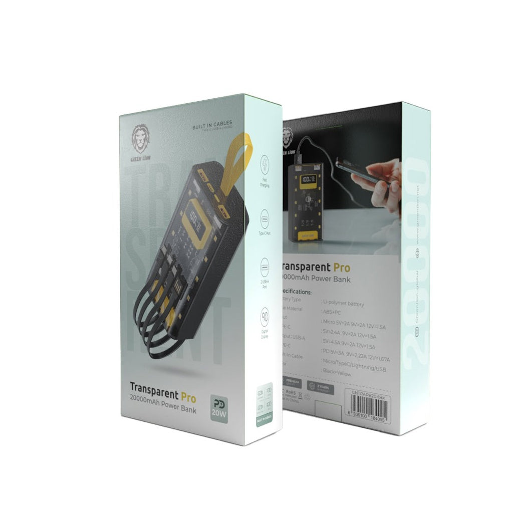 Green Lion Transparent Pro 20000mAh Power Bank #GNTRAPB20KBK