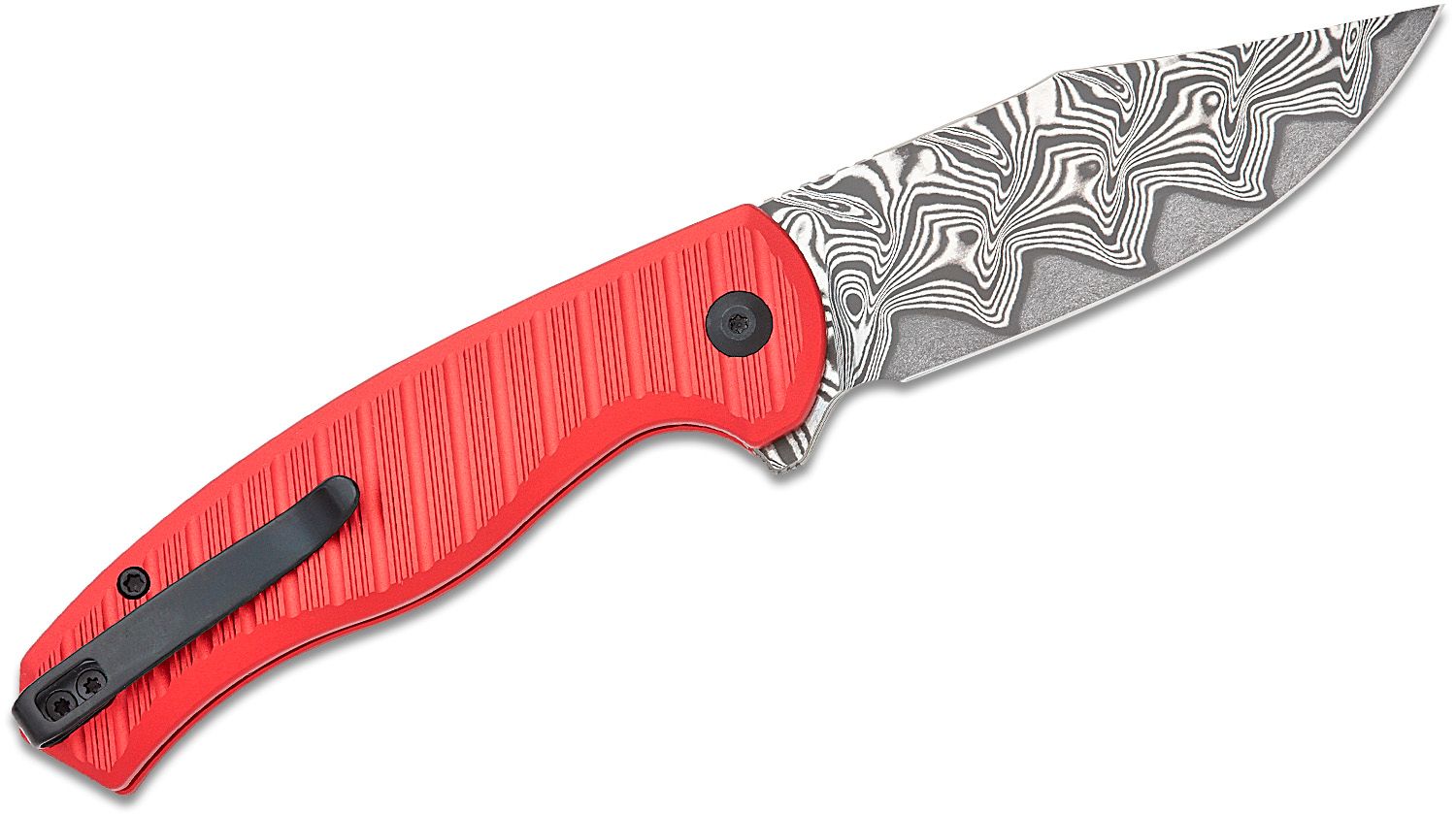 CIVIVI KNIVES STORMHOWL BUTTON LOCK DAMASCUS ,RED ALUMINUM HANDLE #C23040B-DS1