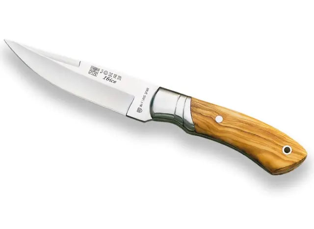 JOKER IBICE HUNTING KNIFE. FUNDA DE CUERO OLIVE WOOD HANDLE, 12 CM STAINLESS STEEL BLADE LENGHT #CO04