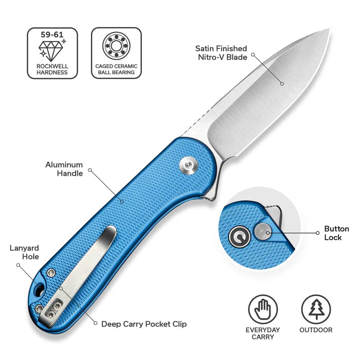 CIVIVI Button Lock Elementum II Flipper Knife Aluminum Handle #C18062PD-2