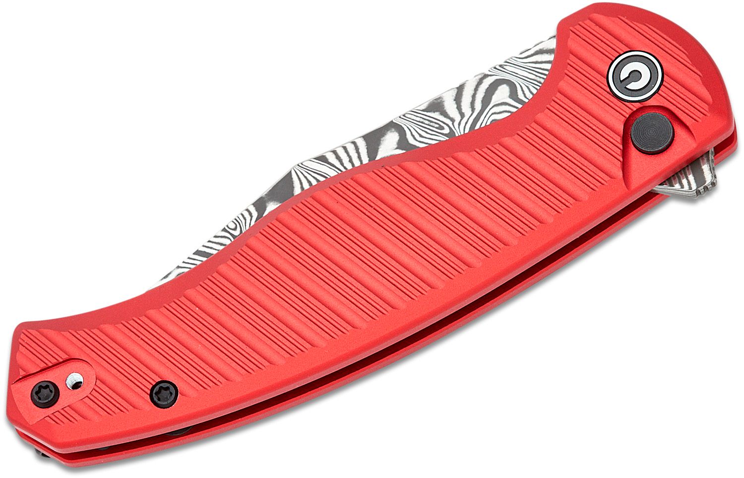 CIVIVI KNIVES STORMHOWL BUTTON LOCK DAMASCUS ,RED ALUMINUM HANDLE #C23040B-DS1