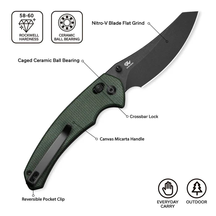 CIVIVI Sixgill Thumb Stud & Crossbar Lock Knife Micarta Handle #C24050-3