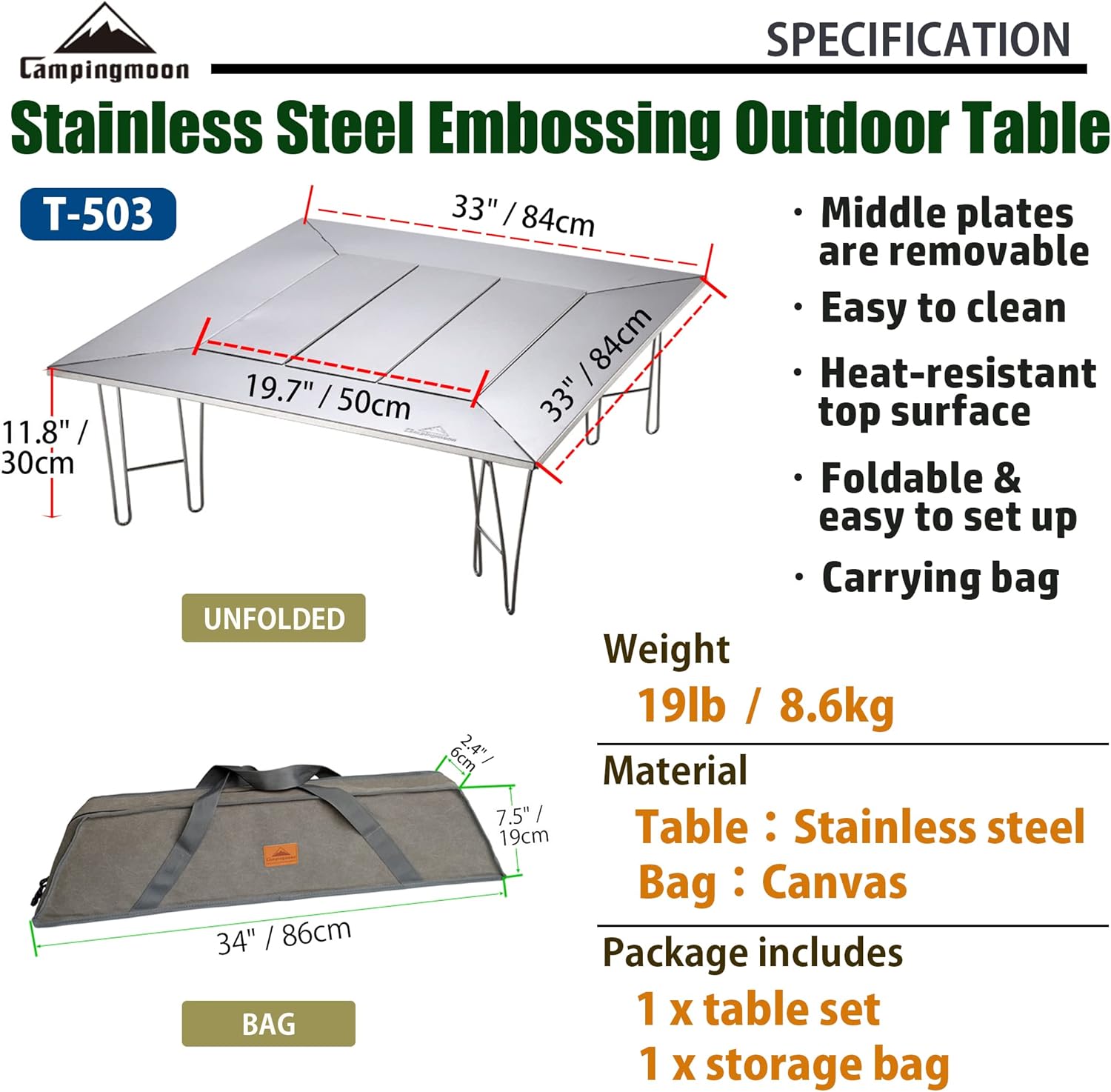 Camping Grill Table with Canvas Carrying Bag #T-503