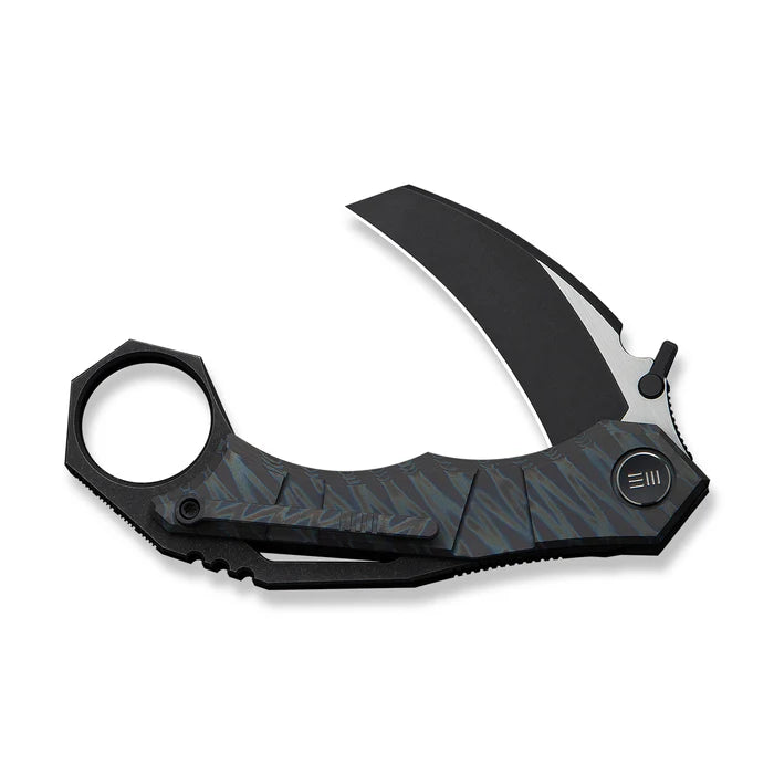 WEKNIFE Tayra Flipper Knife Tiger Stripe Pattern Flamed Titanium Handle Black Titanium Integral Backspacer & Finger Ring #WE24069-4