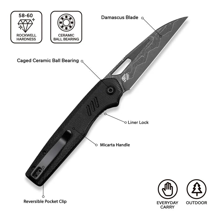 CIVIVI Guile Front Flipper & Thumb Hole Knife Micarta Handle #C24062B-DS1