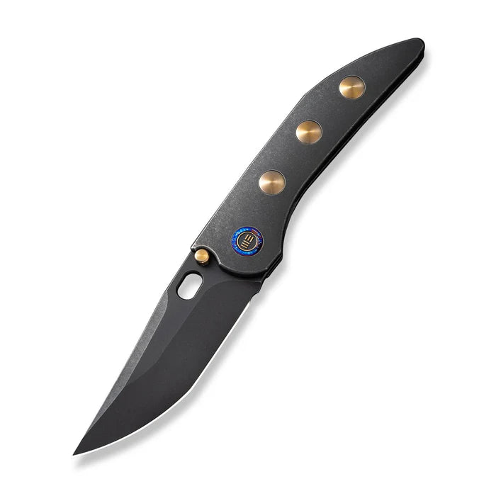 WE Attor Black Titanium Integral Handle With Golden Titanium Inlay Black Stonewashed CPM 20CV Blade #WE23037-1